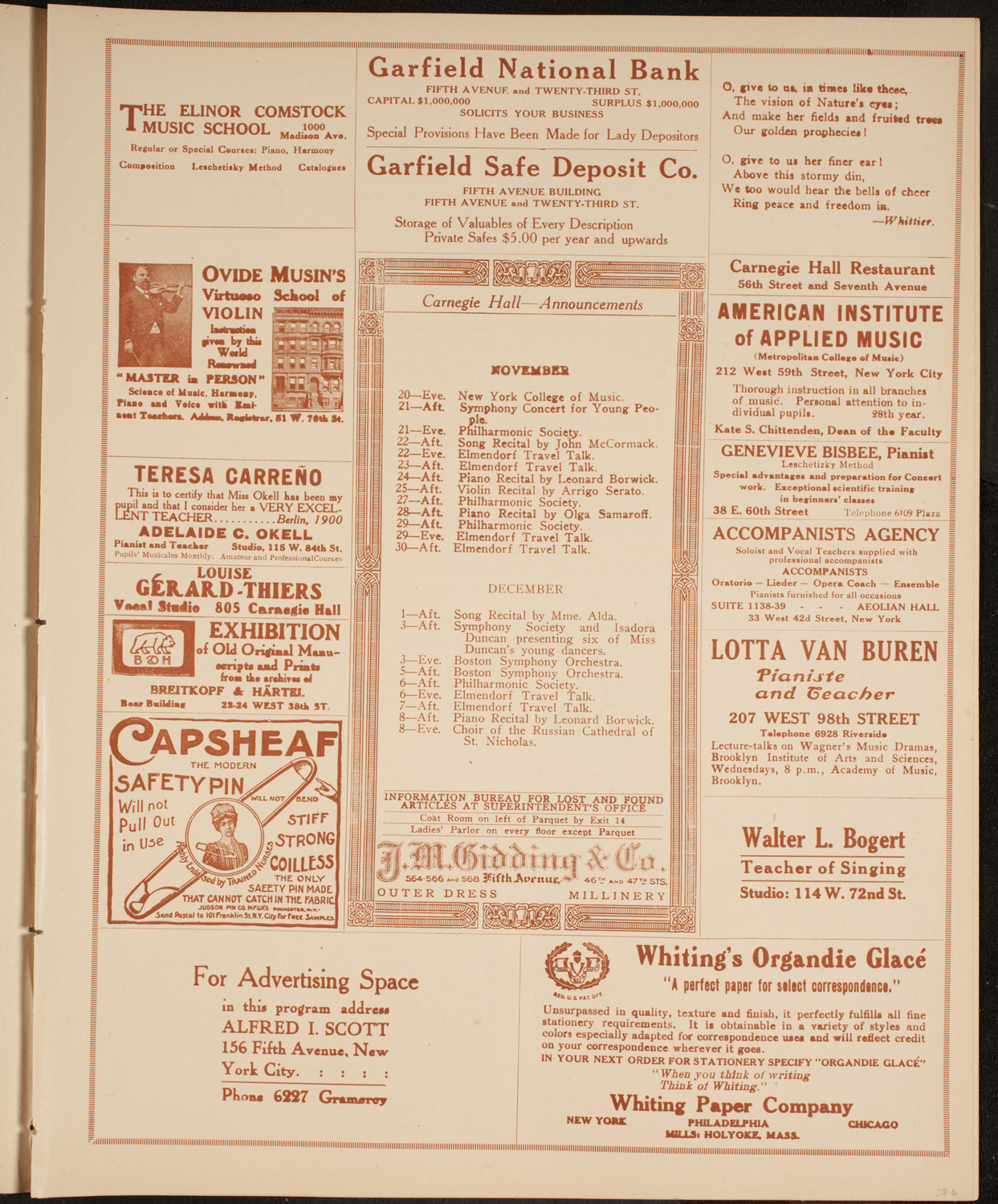 New York Philharmonic, November 20, 1914, program page 3