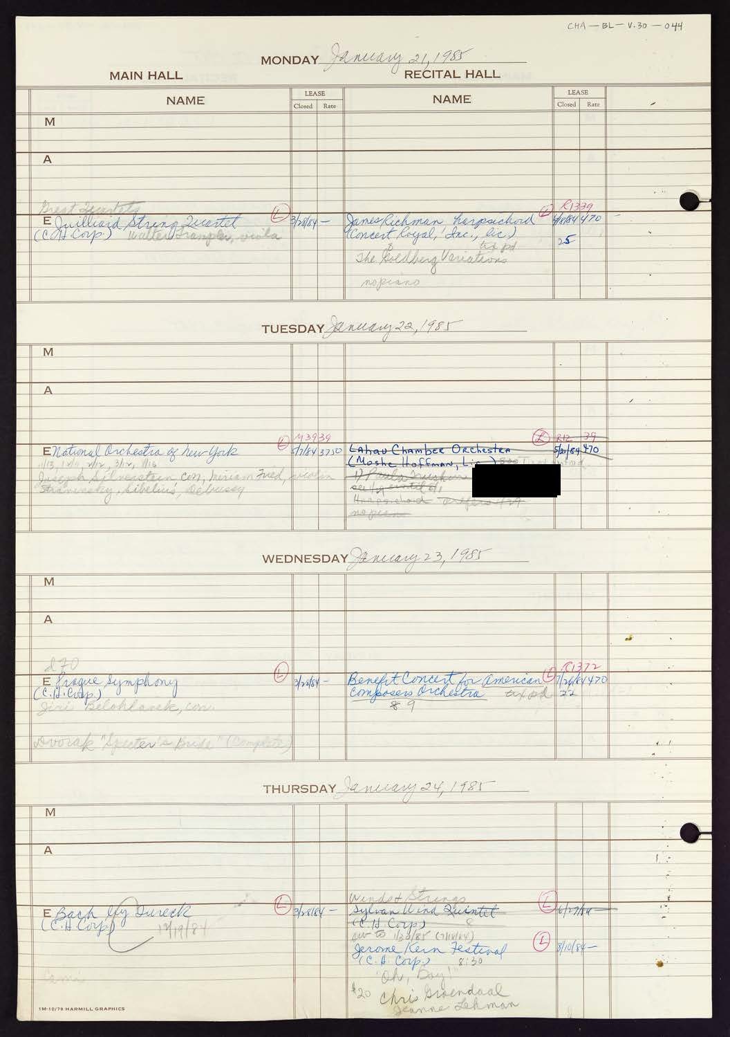 Carnegie Hall Booking Ledger, volume 30, page 44