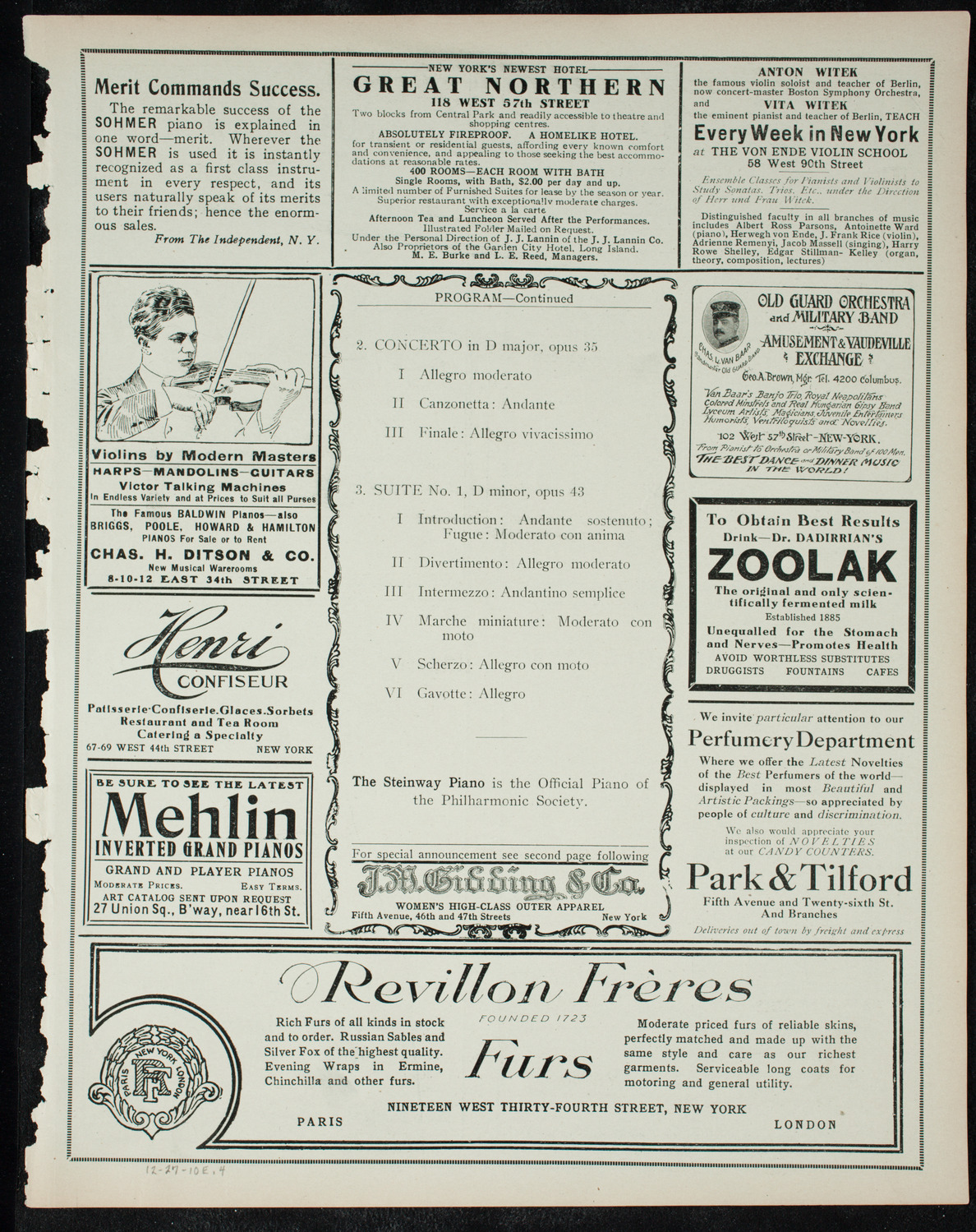 New York Philharmonic, December 27, 1910, program page 7