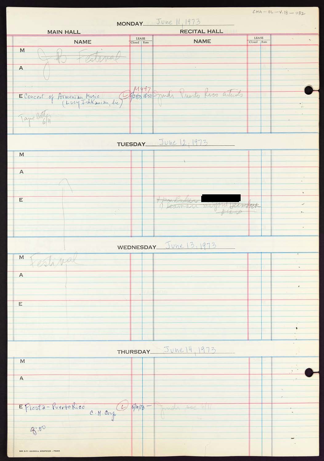 Carnegie Hall Booking Ledger, volume 18, page 82
