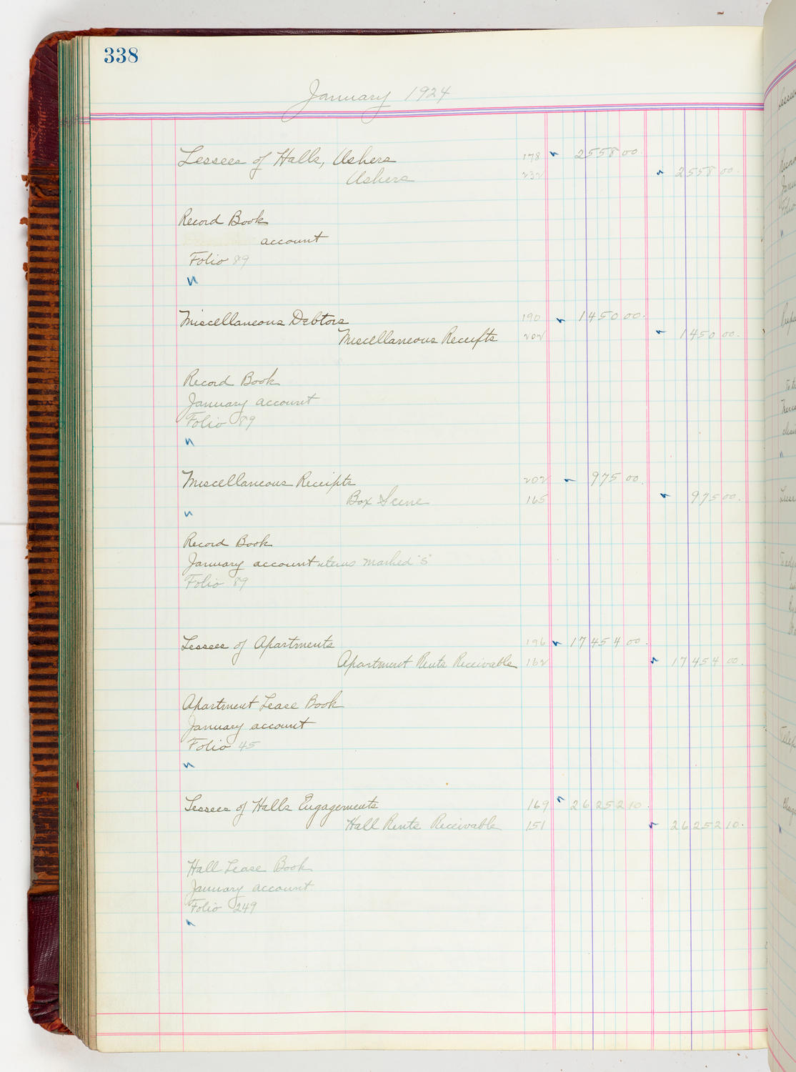 Music Hall Accounting Ledger, volume 5, page 338