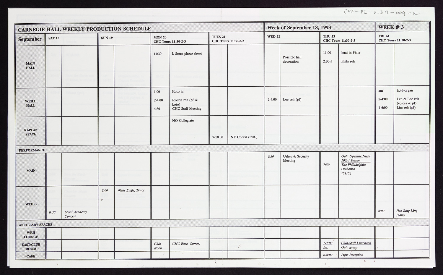 Carnegie Hall Booking Ledger, volume 39, page 9a