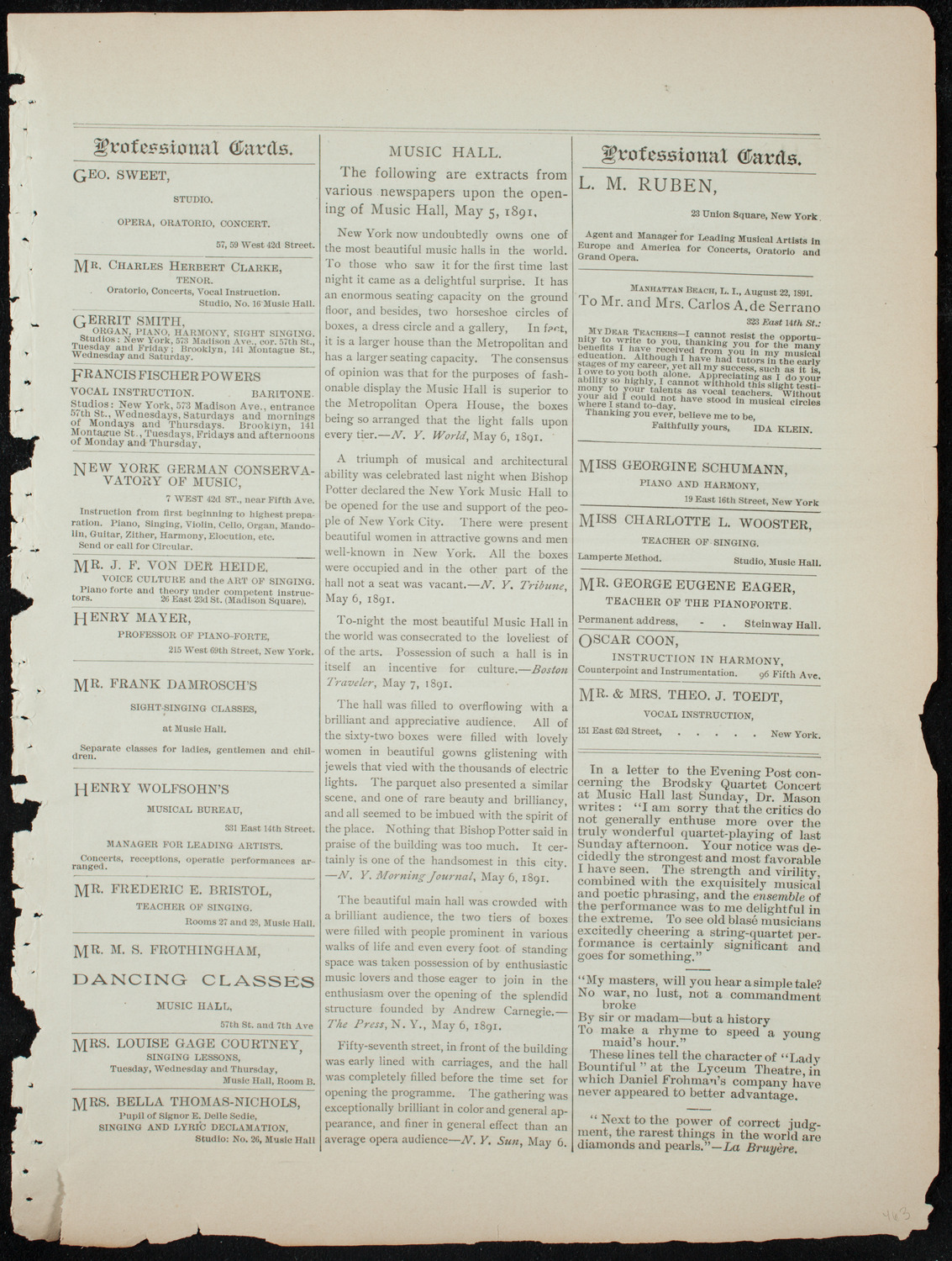 Oratorio Society of New York, December 29, 1891, program page 11