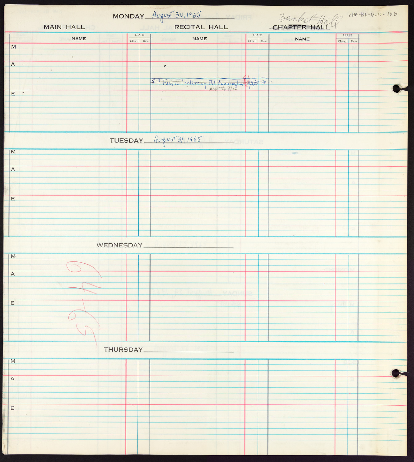 Carnegie Hall Booking Ledger, volume 10, page 106