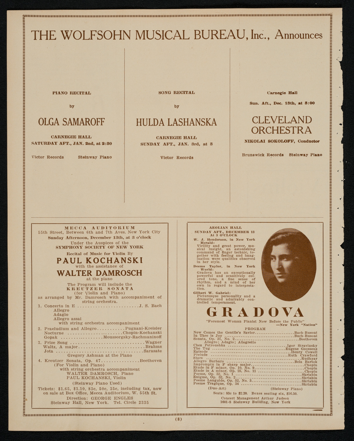 New York Philharmonic, December 6, 1925, program page 8