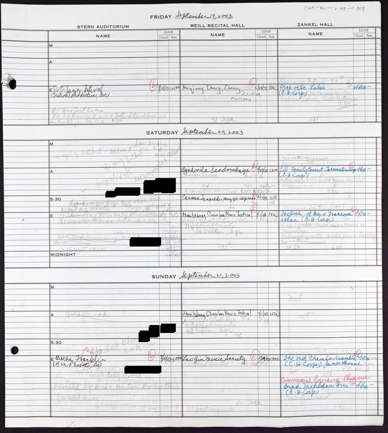 Carnegie Hall Booking Ledger, volume 49, page 9