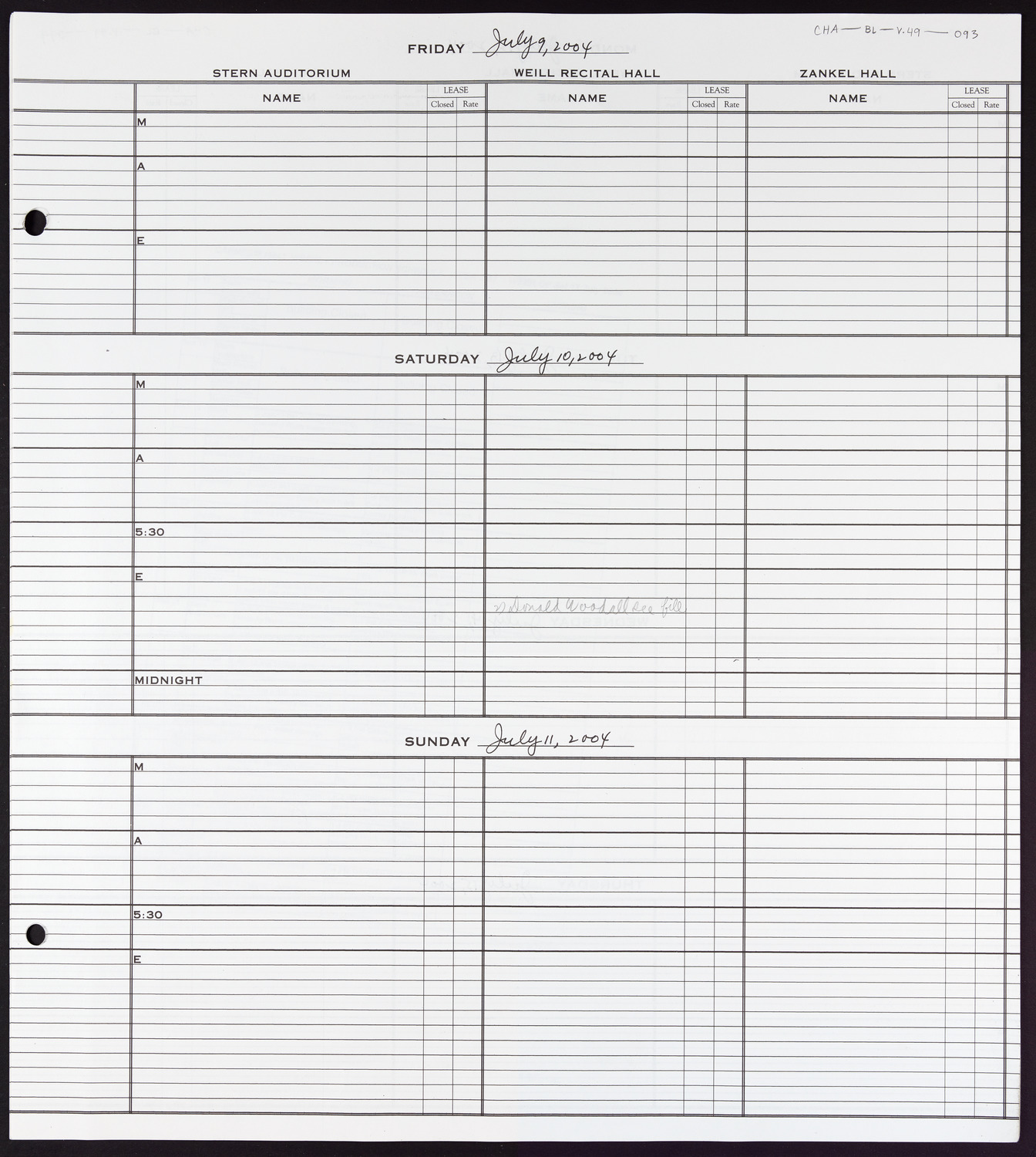 Carnegie Hall Booking Ledger, volume 49, page 93