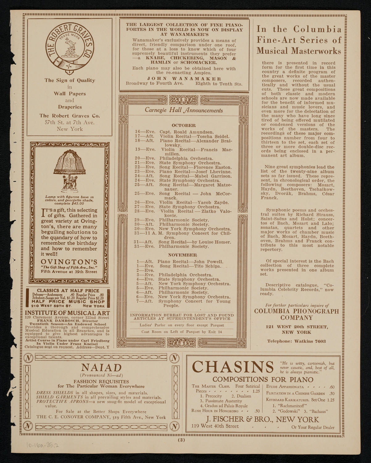 New York Philharmonic, October 16, 1925, program page 3