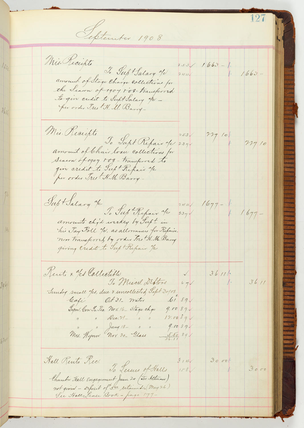 Music Hall Accounting Ledger Journal, volume 7, page 127