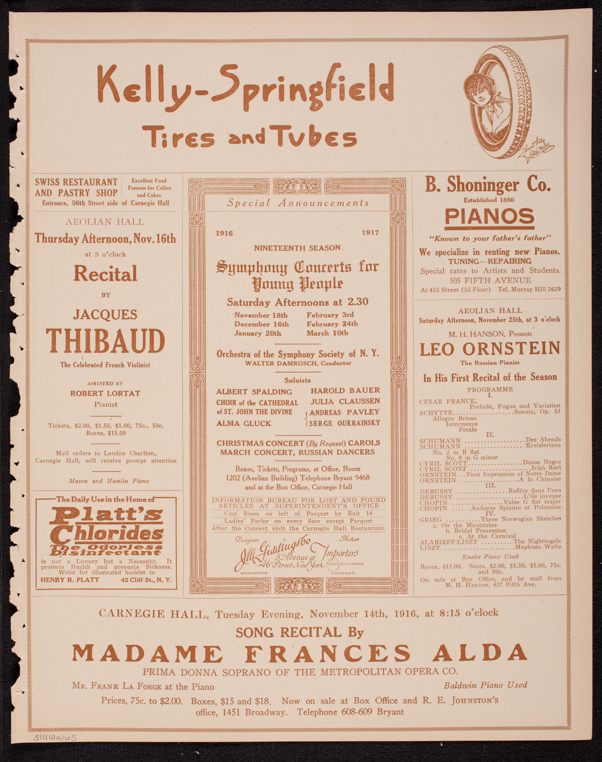 New York Philharmonic, November 10, 1916, program page 9