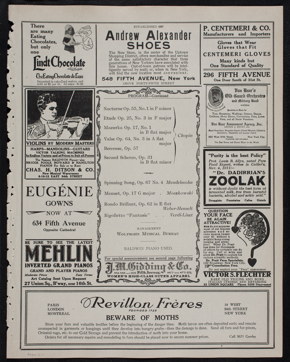 Vladimir de Pachmann, Piano, April 13, 1912, program page 7