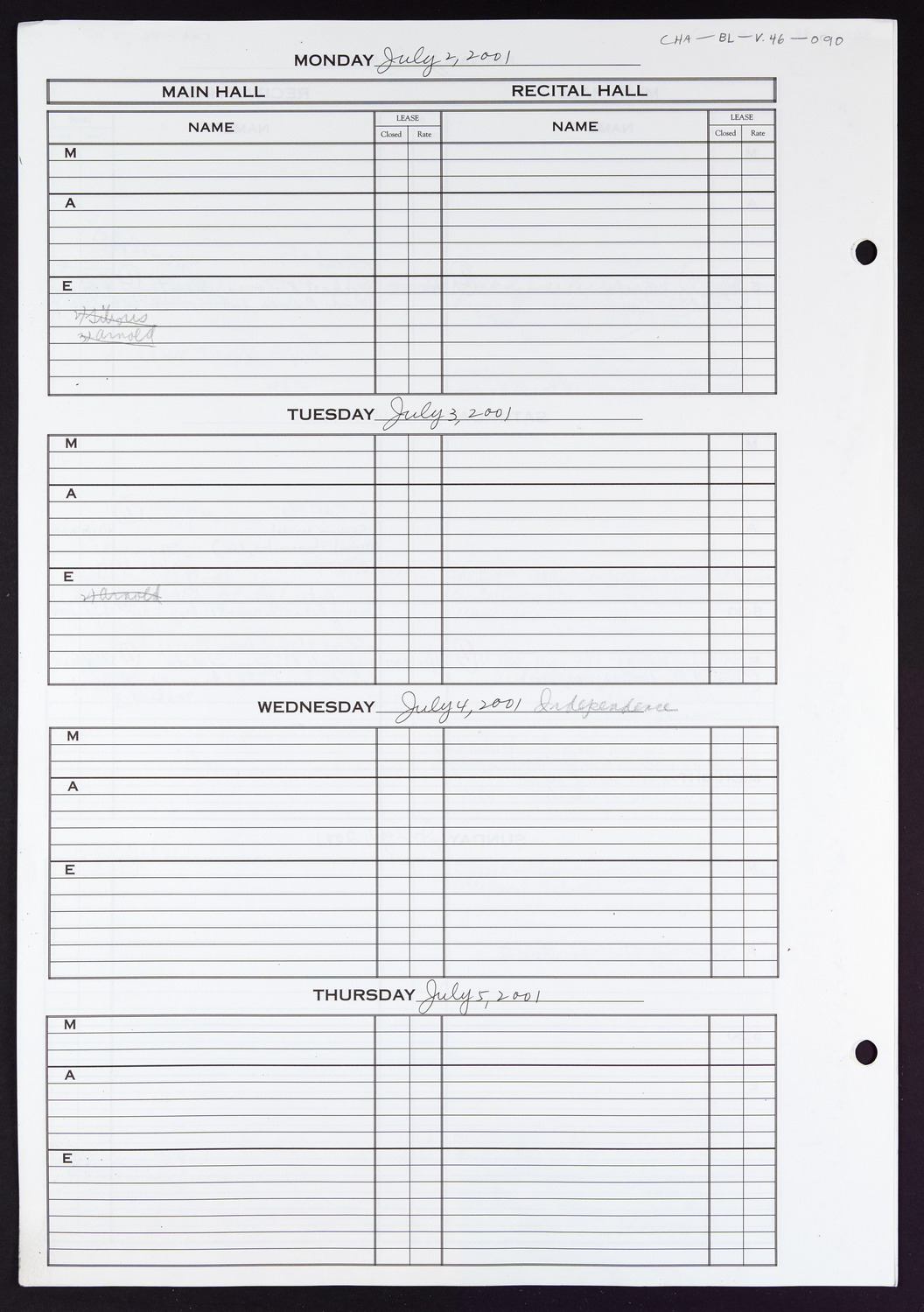 Carnegie Hall Booking Ledger, volume 46, page 90