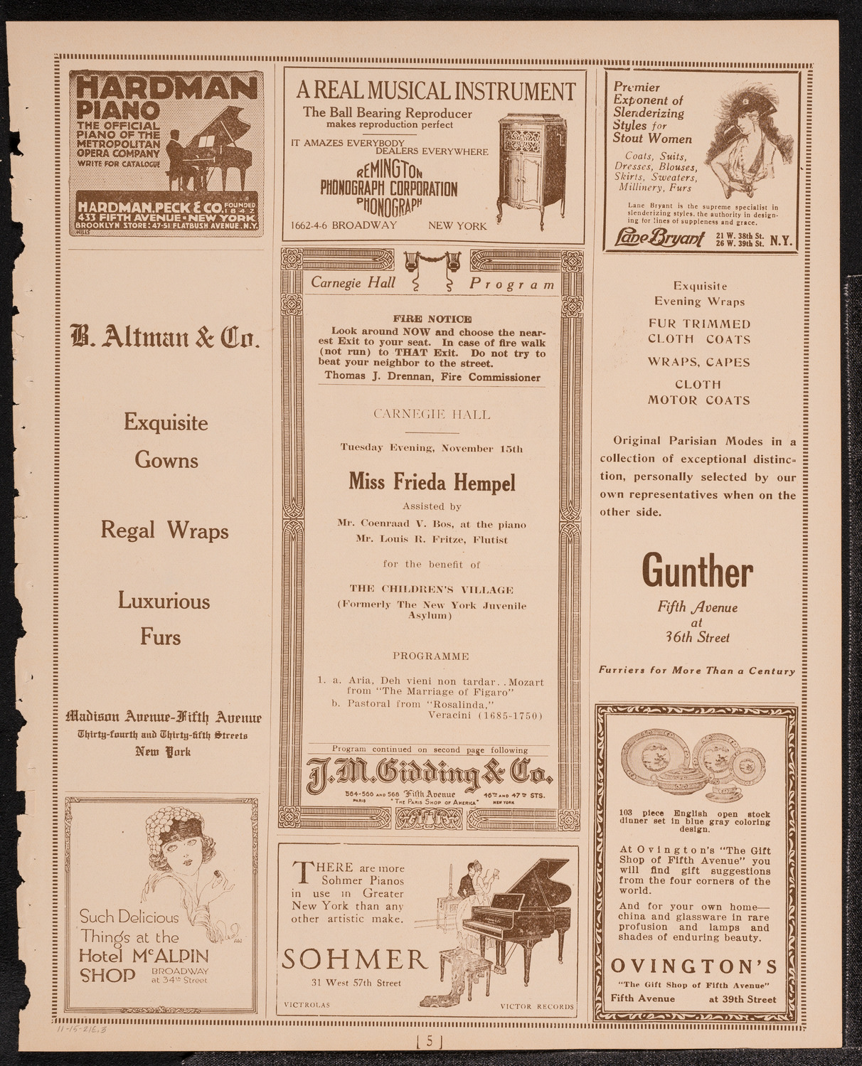 Frieda Hempel, Soprano, November 15, 1921, program page 5
