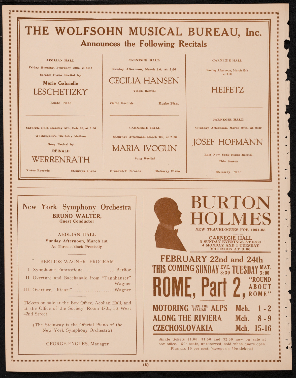 New York Philharmonic, February 19, 1925, program page 8