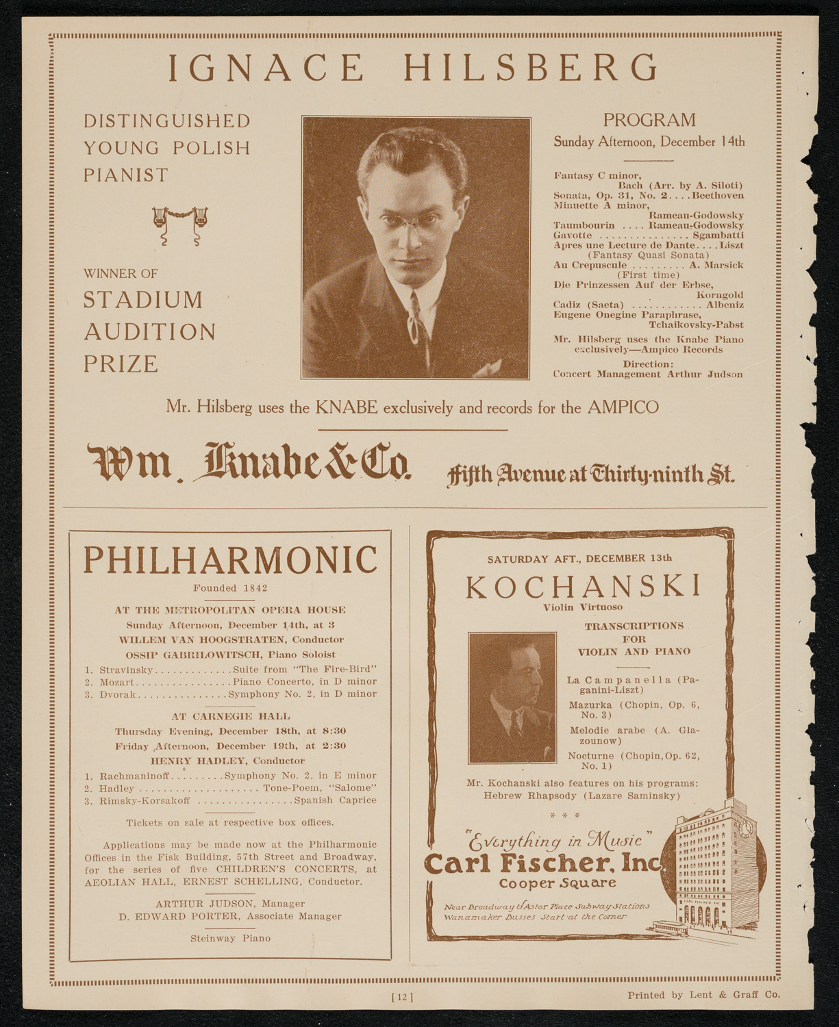 Paul Kochanski, Violin, December 13, 1924, program page 12