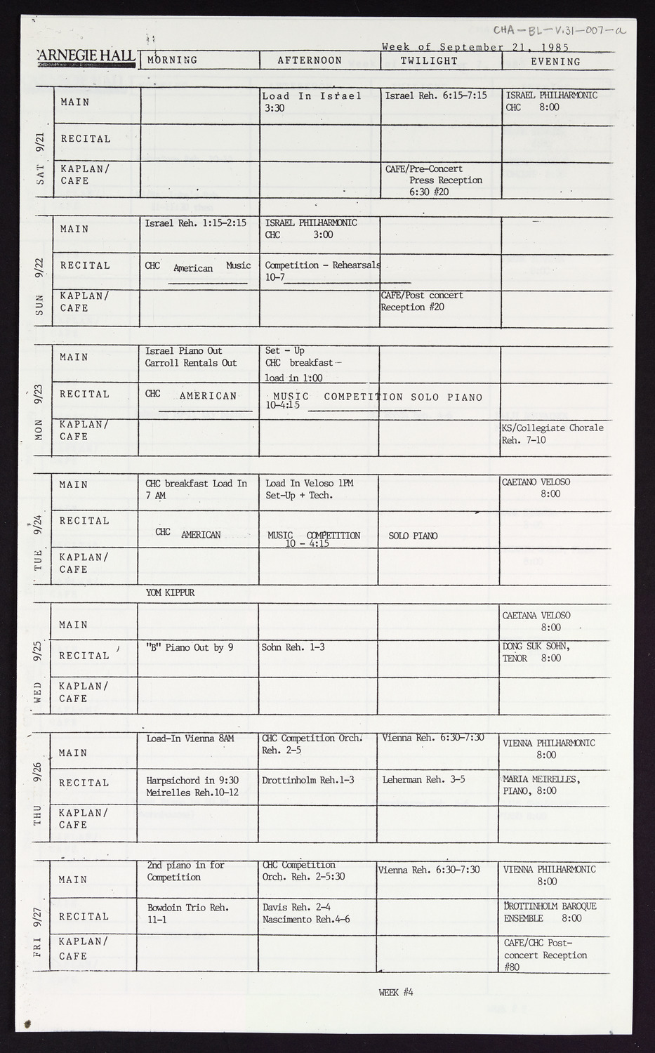 Carnegie Hall Booking Ledger, volume 31, page 7a