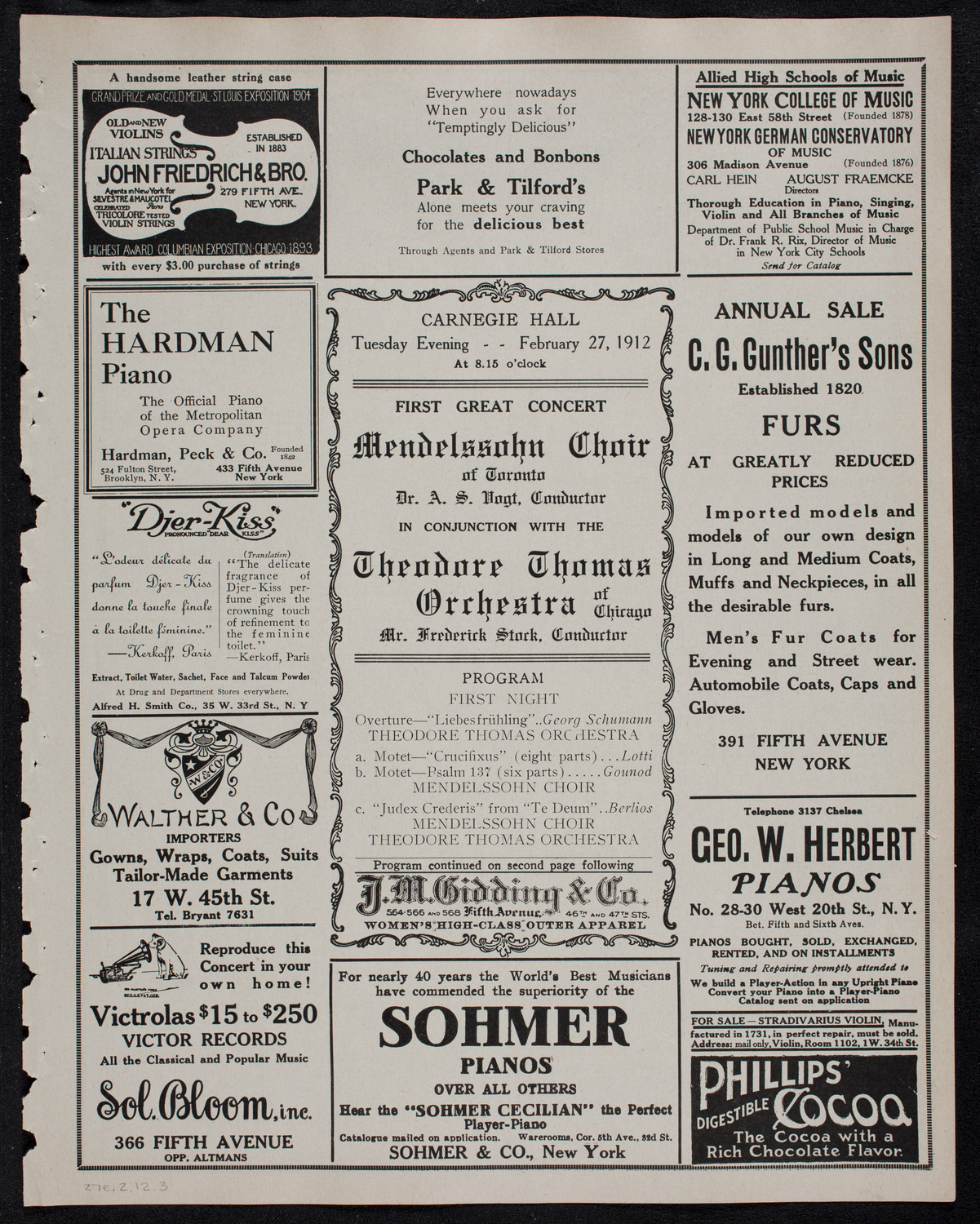 Mendelssohn Choir of Toronto with the Theodore Thomas Orchestra, February 27, 1912, program page 5