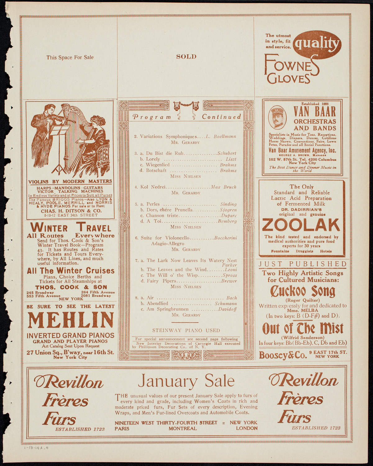 Alice Nielsen and Jean Gerardy, January 18, 1914, program page 7