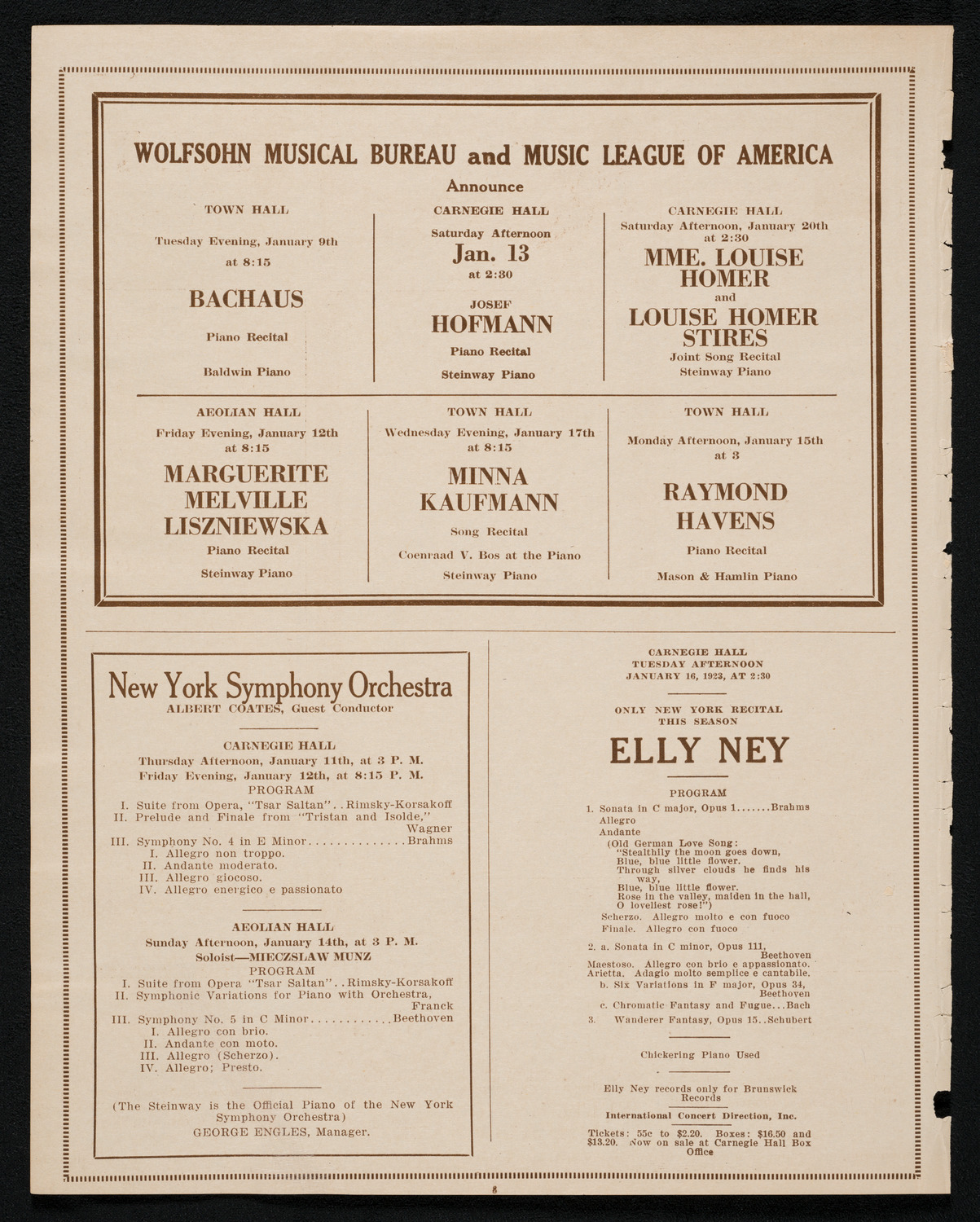 Joan Manén, Violin, January 8, 1923, program page 8