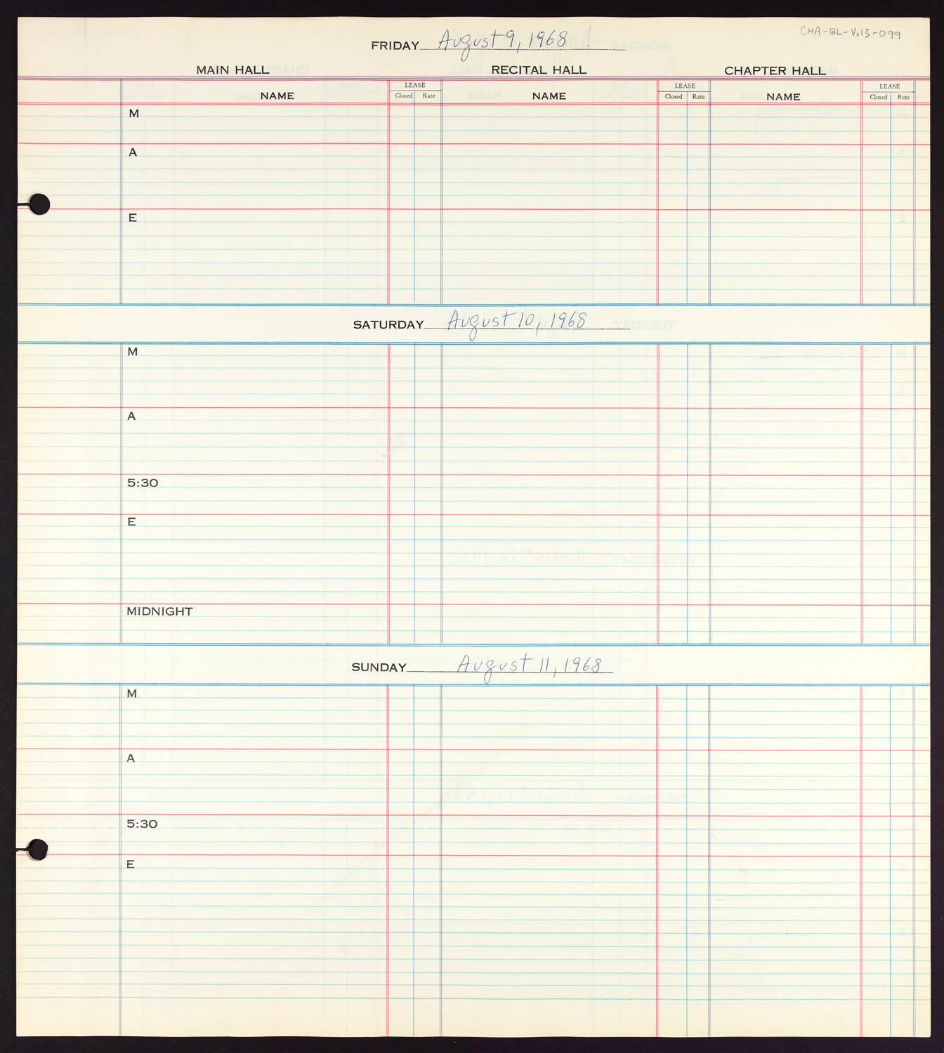 Carnegie Hall Booking Ledger, volume 13, page 99