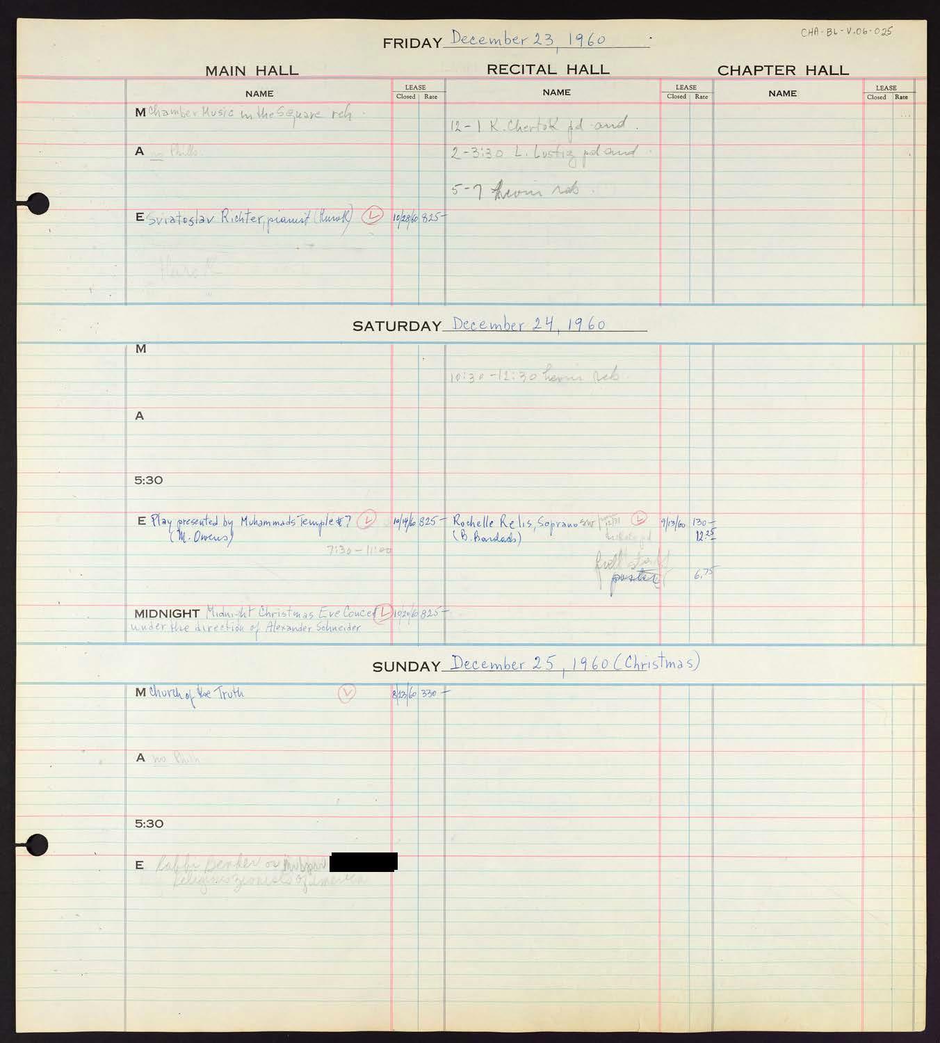 Carnegie Hall Booking Ledger, volume 6, page 25