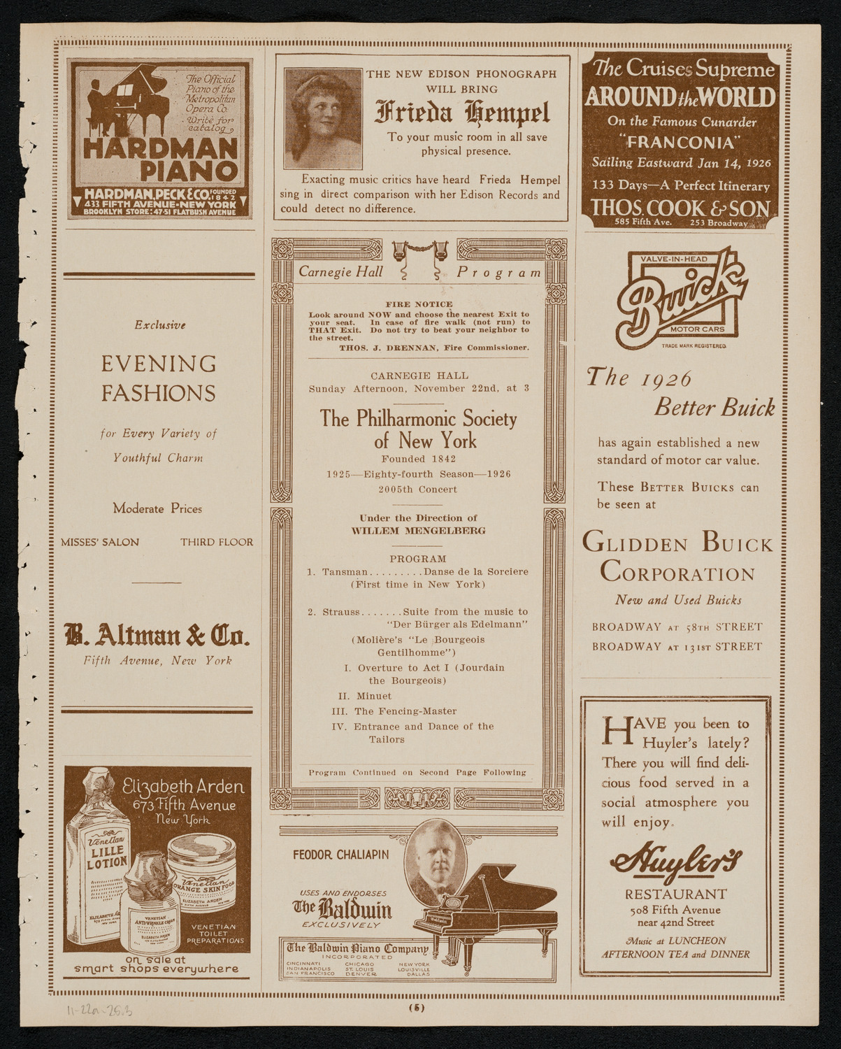 New York Philharmonic, November 22, 1925, program page 5