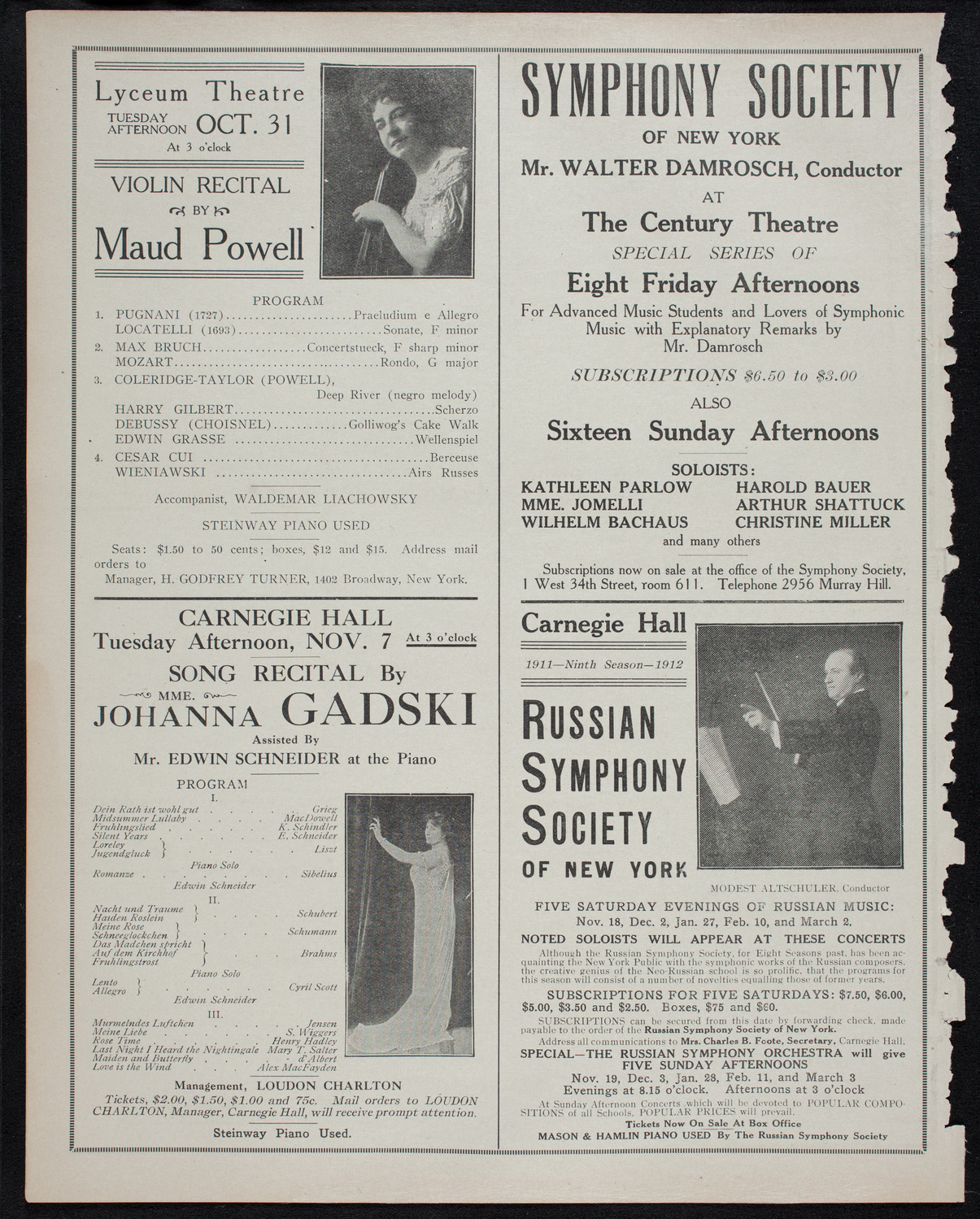 Andreyev Balalaika Orchestra, October 23, 1911, program page 10