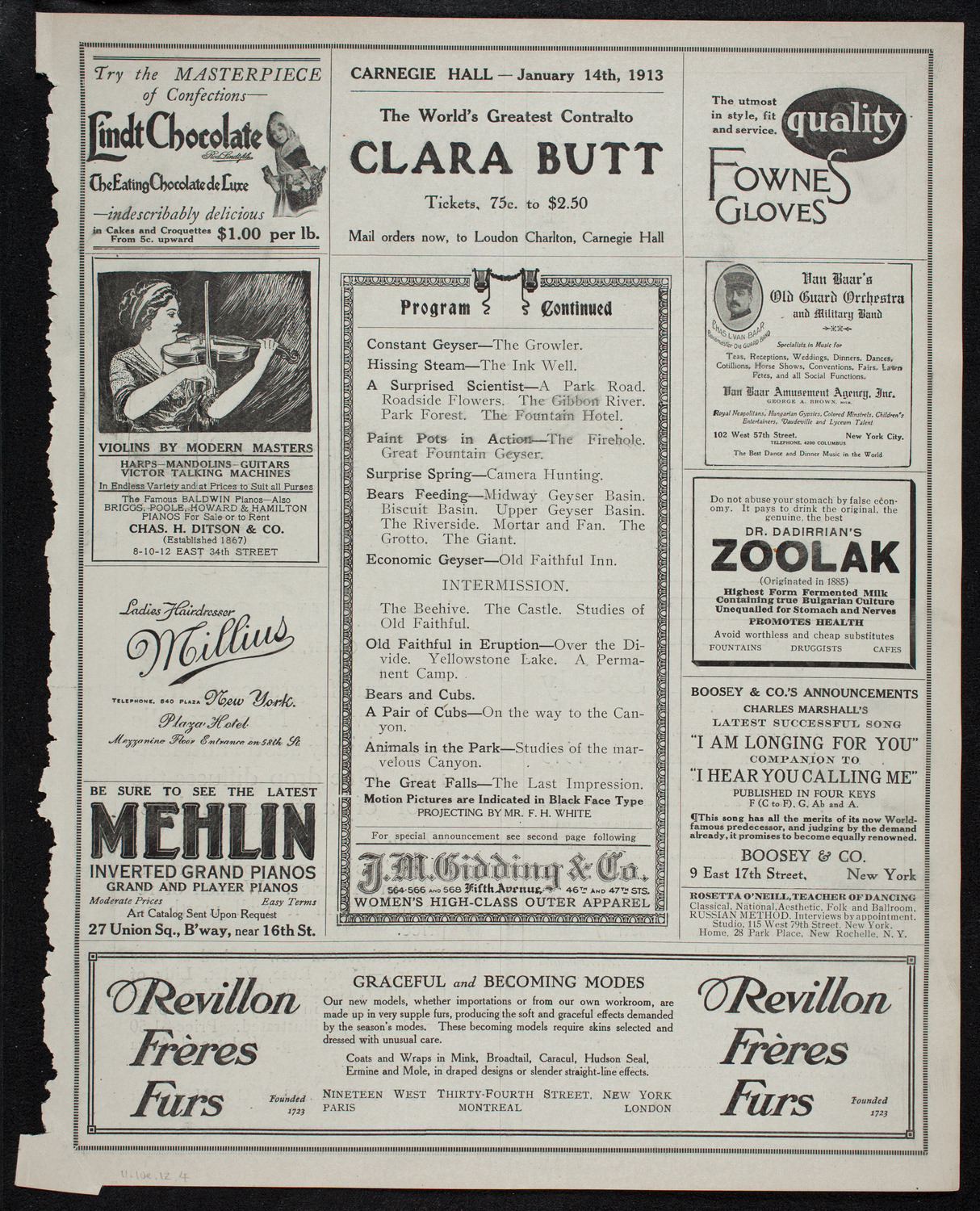 Elmendorf Lecture: Yellowstone Park, November 10, 1912, program page 7