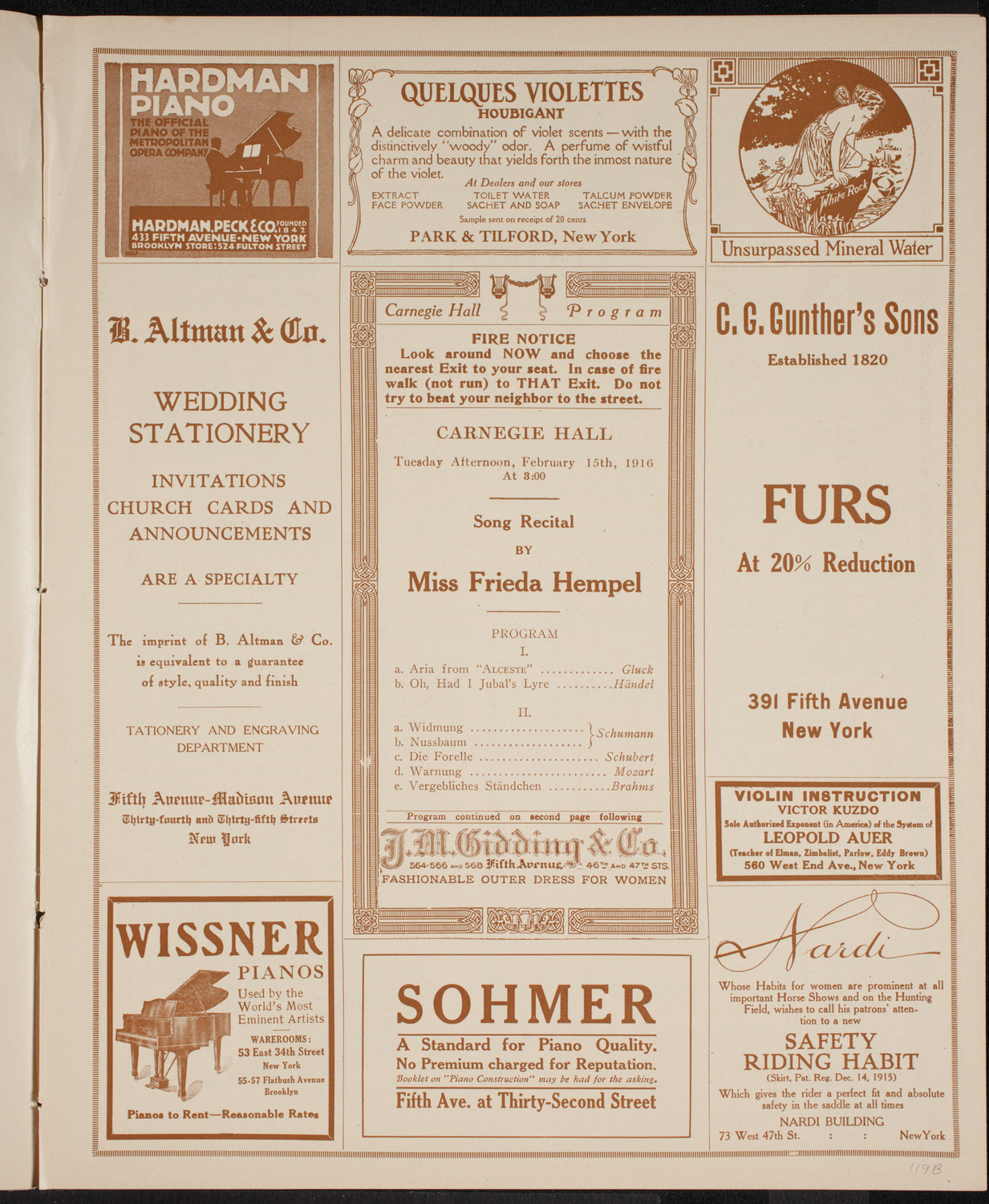 Frieda Hempel, Soprano, February 15, 1916, program page 5