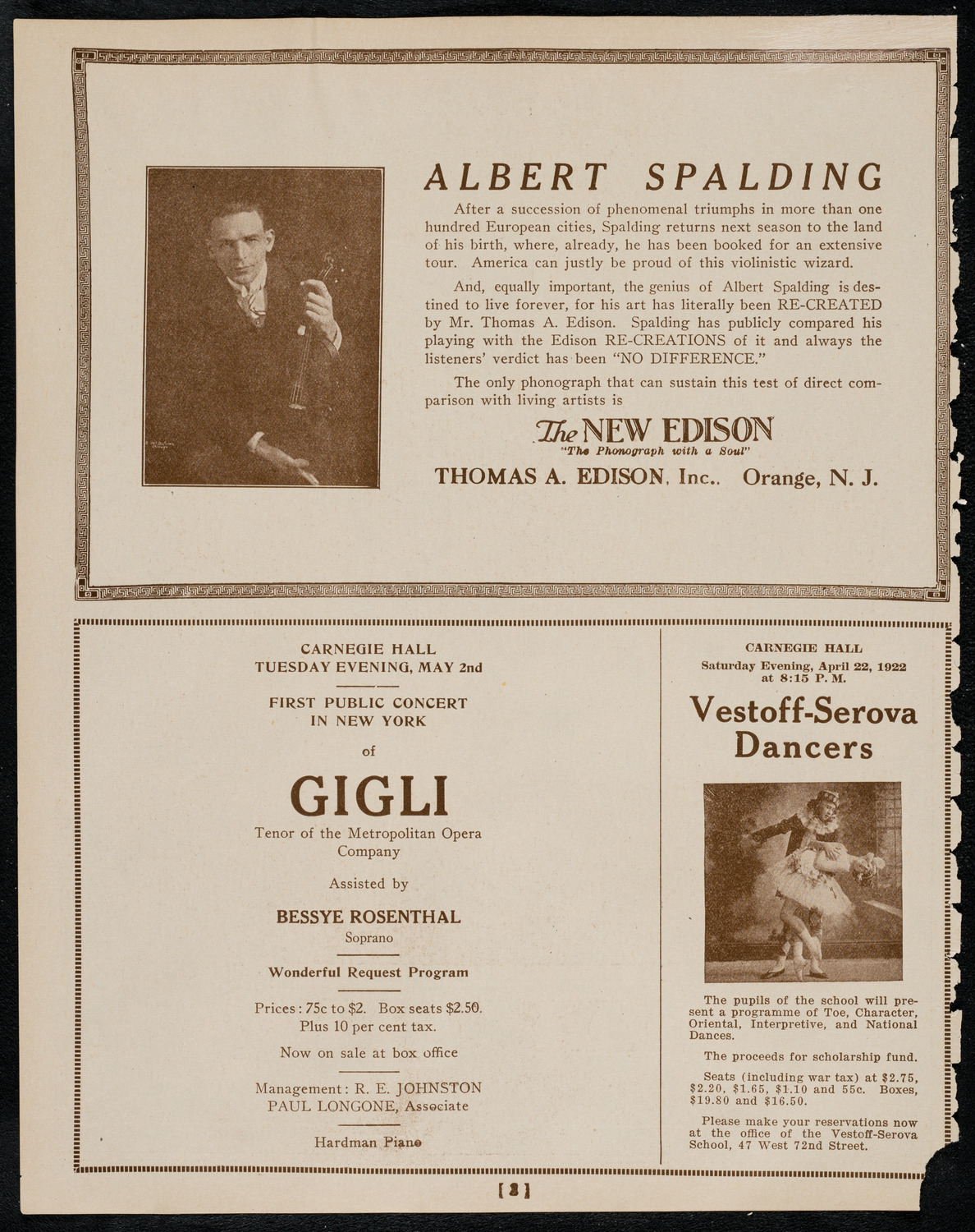 Alberto Terrasi, Baritone, April 15, 1922, program page 2