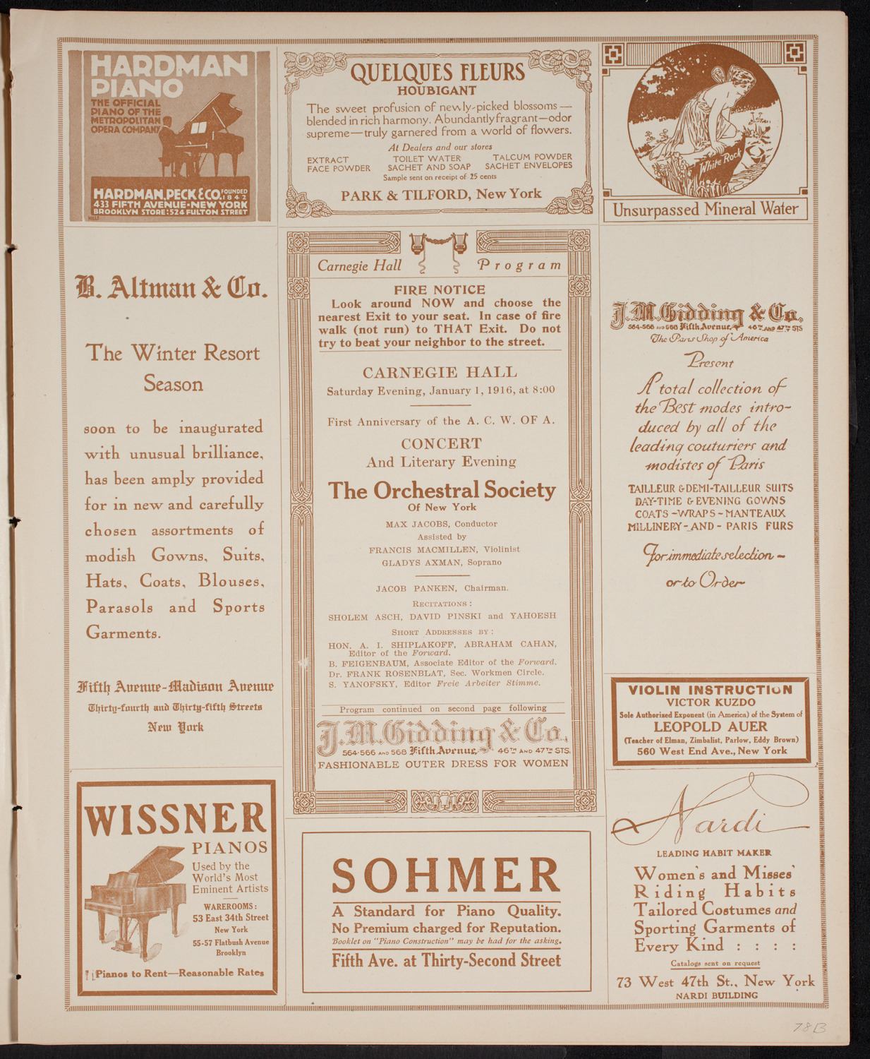 Orchestral Society of New York, January 1, 1916, program page 5