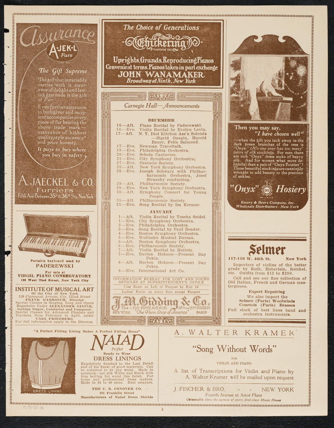 Colin O'More, Tenor, with Sigmund Schwarzenstein, Violin, December 15, 1922, program page 3
