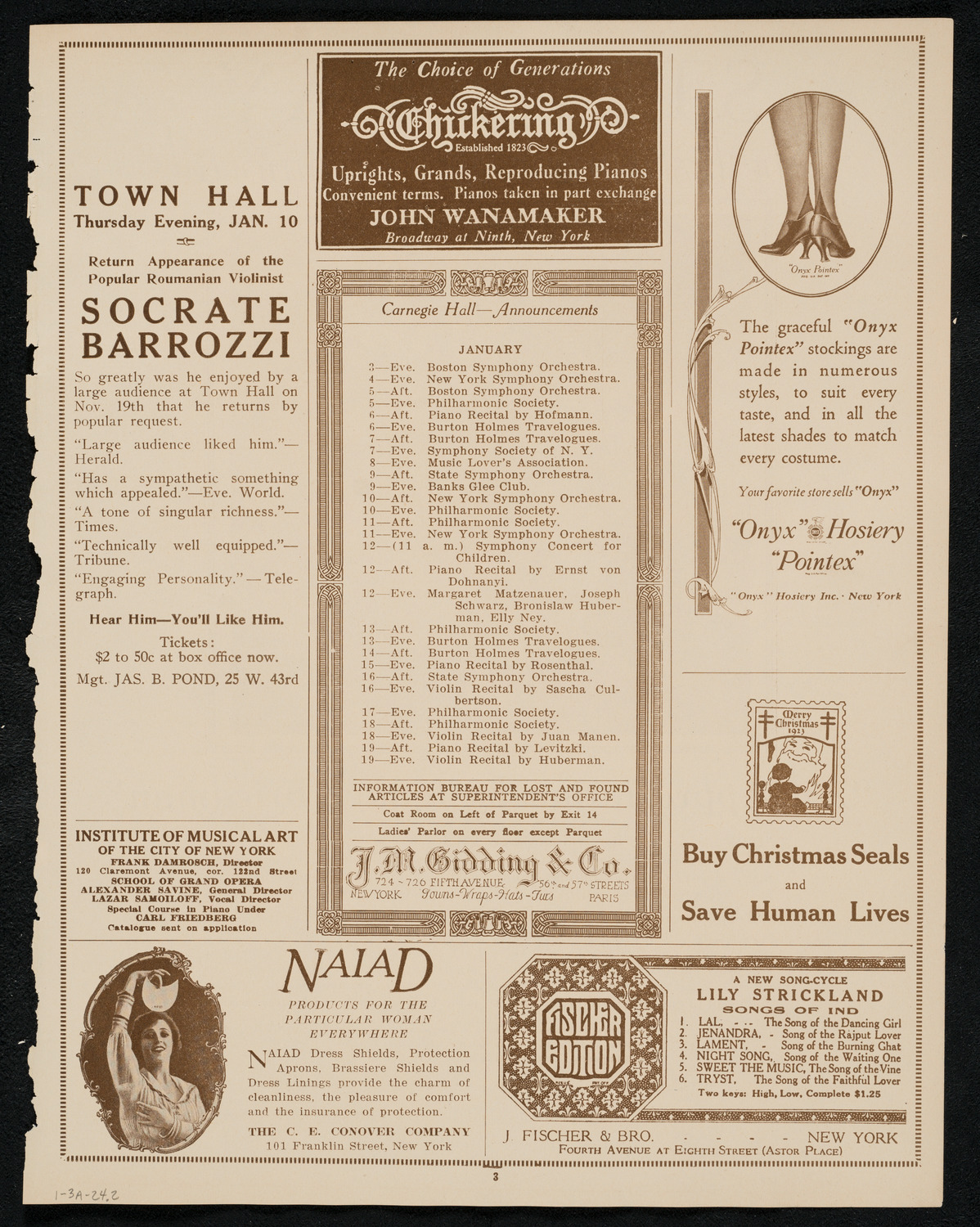 New York Symphony Orchestra: Beethoven Cycle, January 3, 1924, program page 3