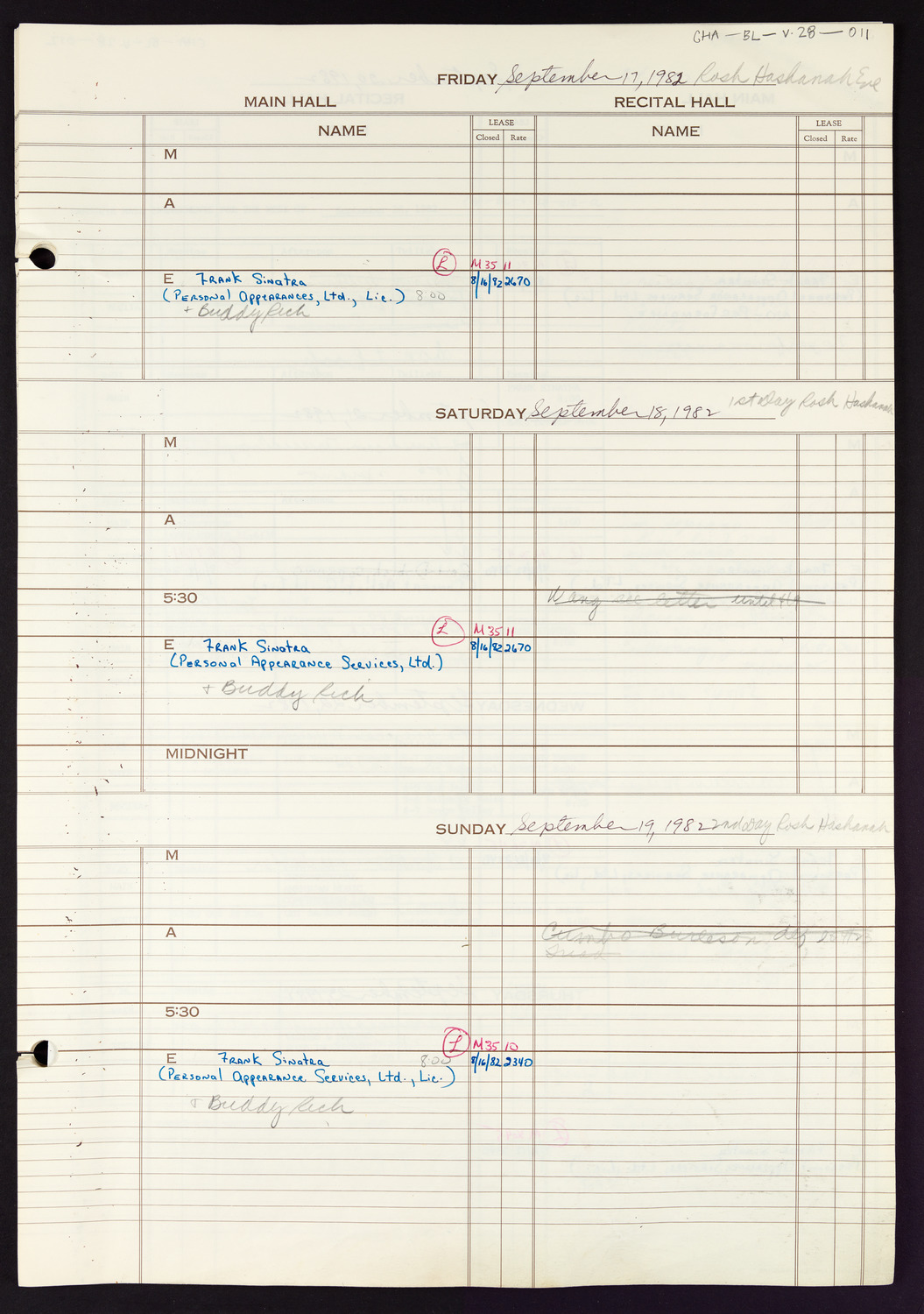 Carnegie Hall Booking Ledger, volume 28, page 11