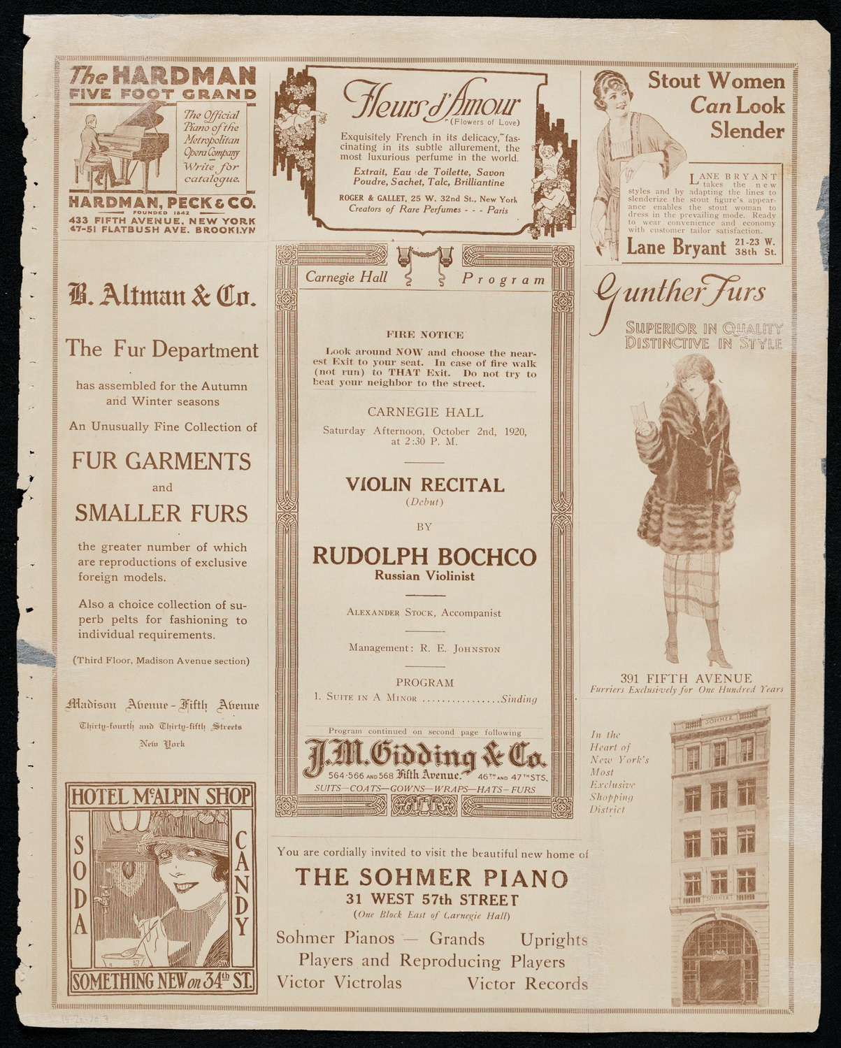 Rudolph Bochco, Violin, October 2, 1920, program page 13