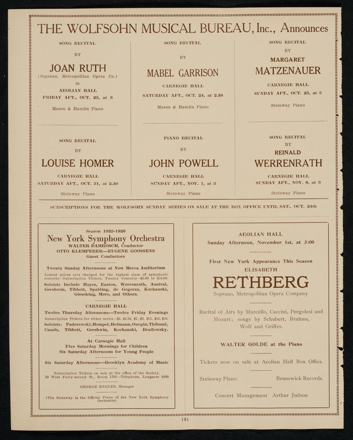Mabel Garrison, Soprano, October 24, 1925, program page 8