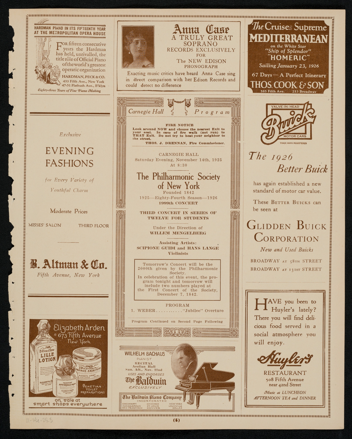 New York Philharmonic, November 14, 1925, program page 5