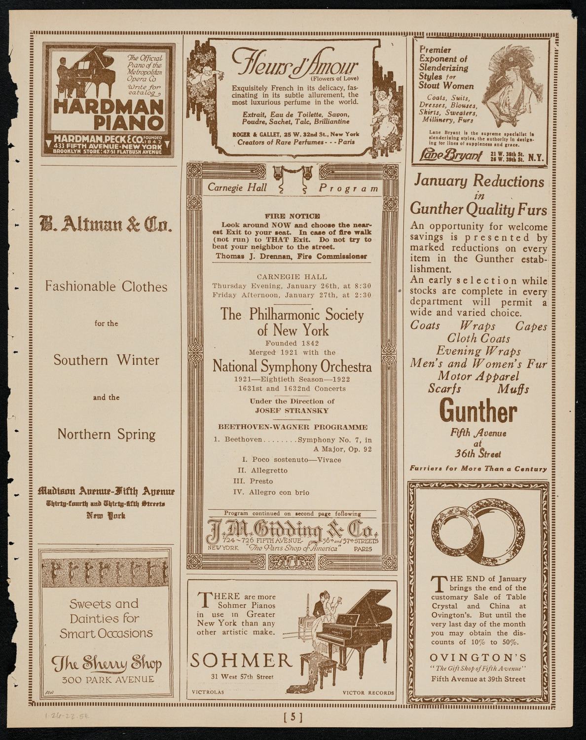 New York Philarmonic, January 26, 1922, program page 5
