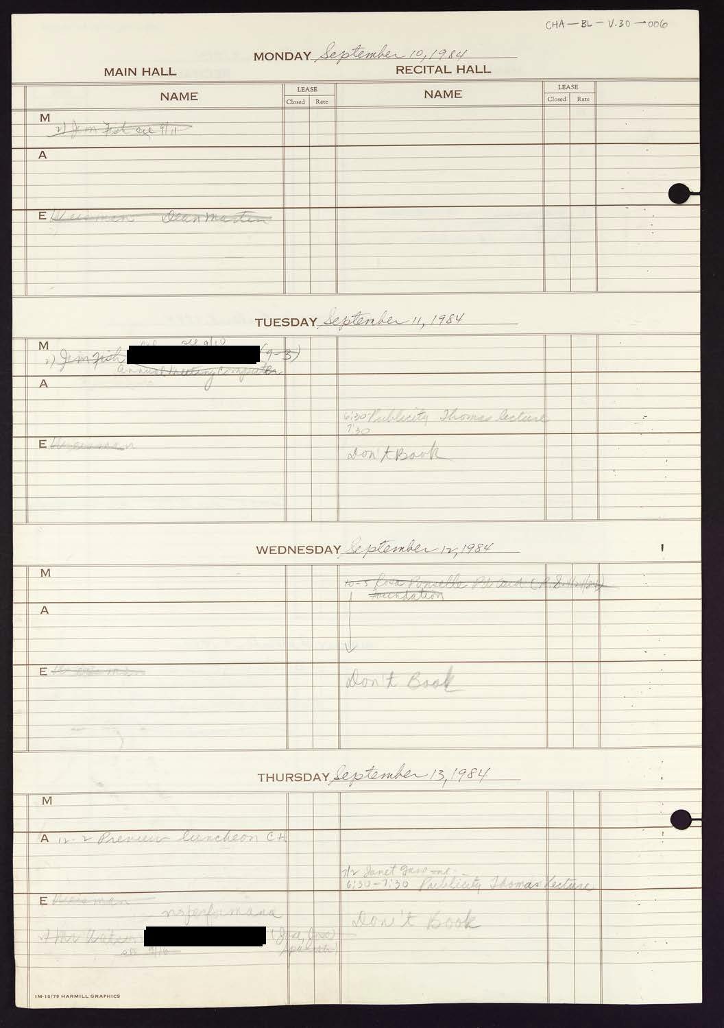 Carnegie Hall Booking Ledger, volume 30, page 6