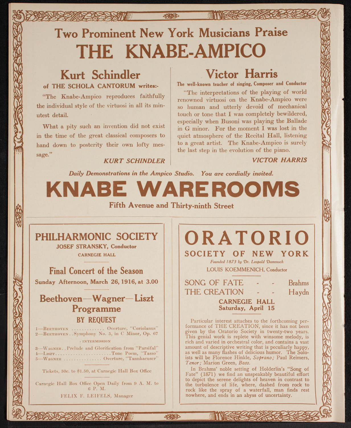 New York Philharmonic, March 23, 1916, program page 12