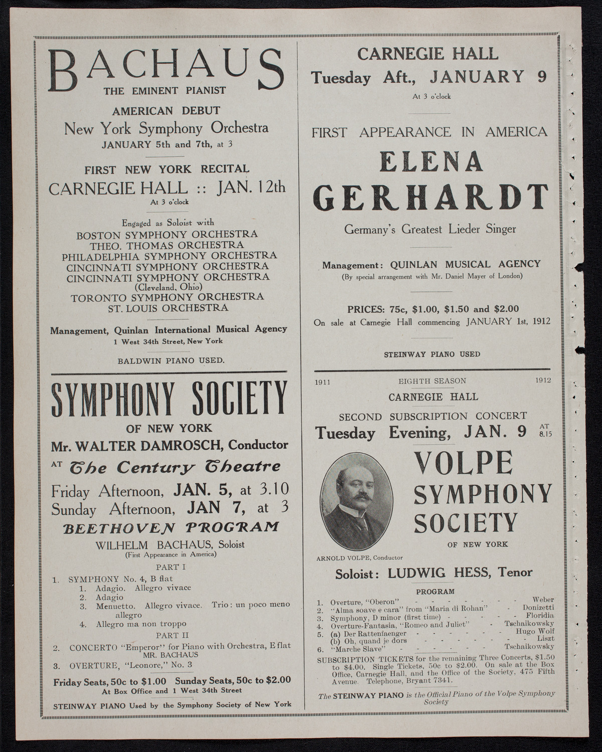 New York Philharmonic, January 4, 1912, program page 10