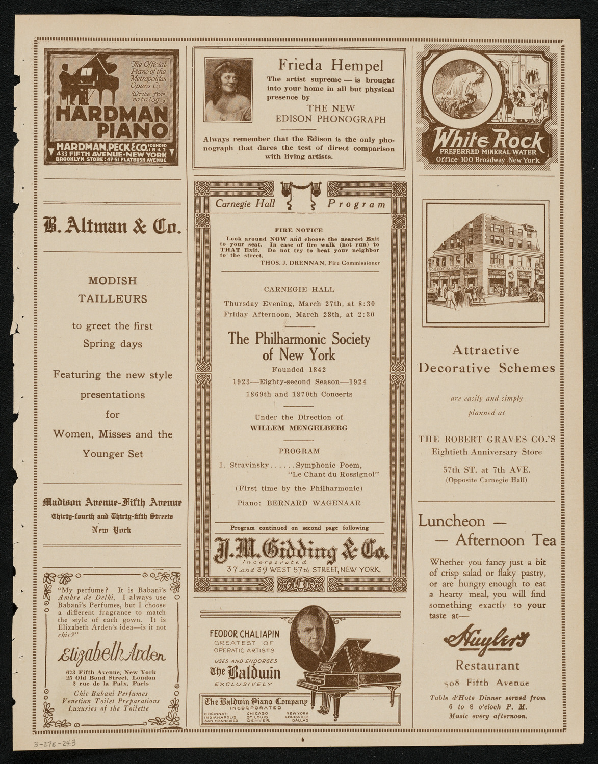 New York Philharmonic, March 27, 1924, program page 5