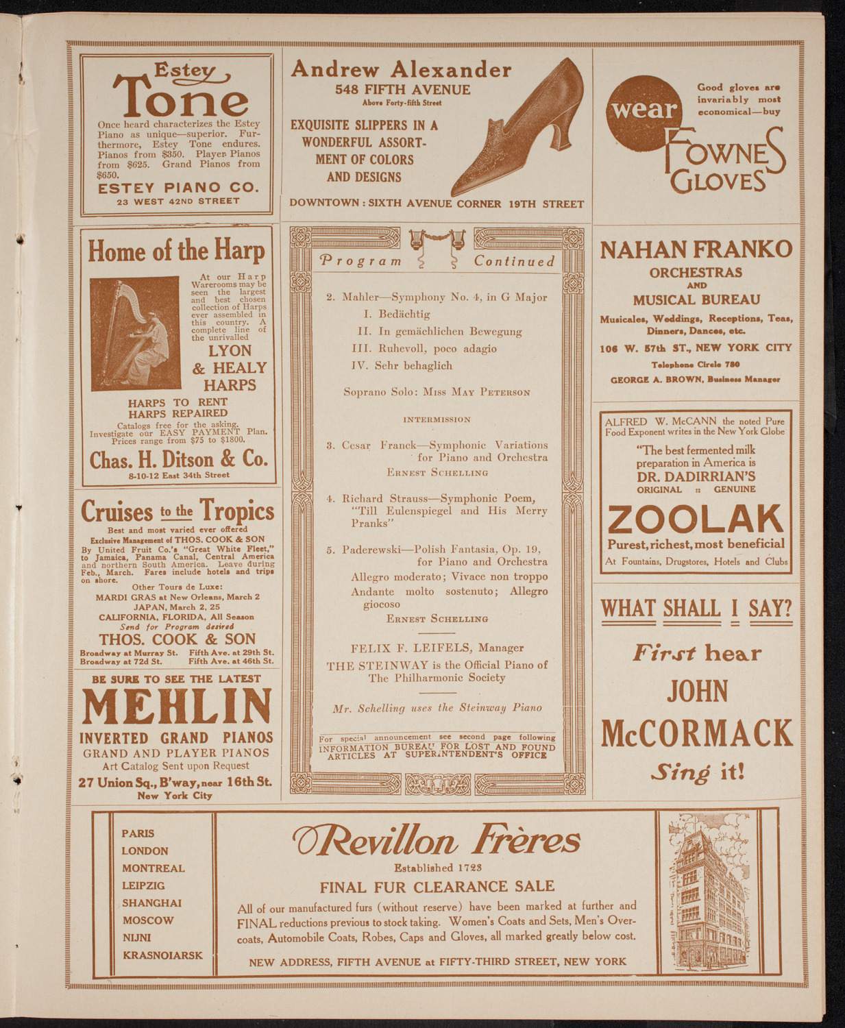 New York Philharmonic, February 24, 1916, program page 7