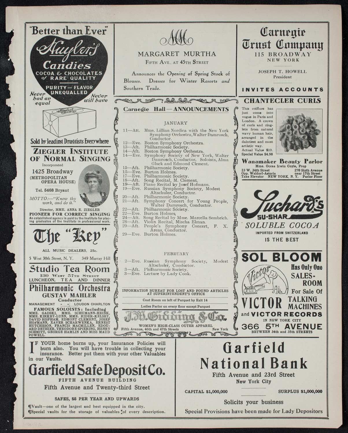 New York Philharmonic, January 10, 1911, program page 3
