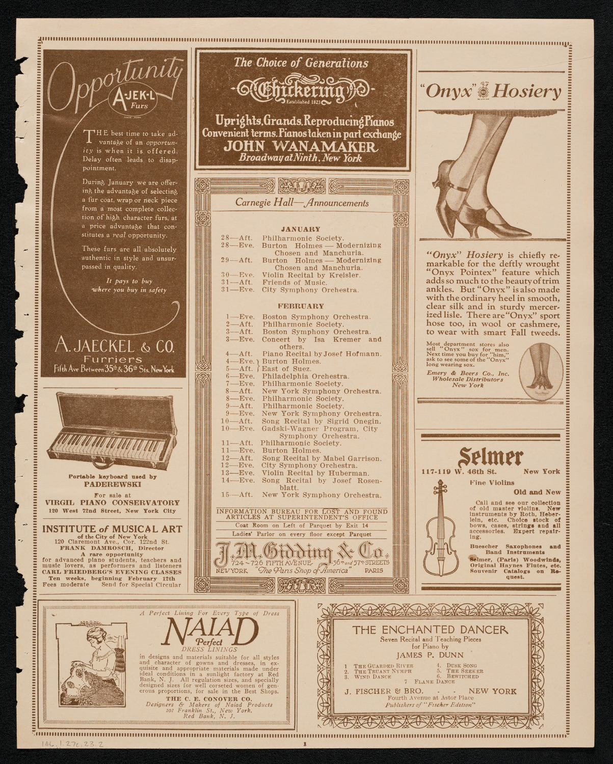 Chalif Dancers, January 27, 1923, program page 3