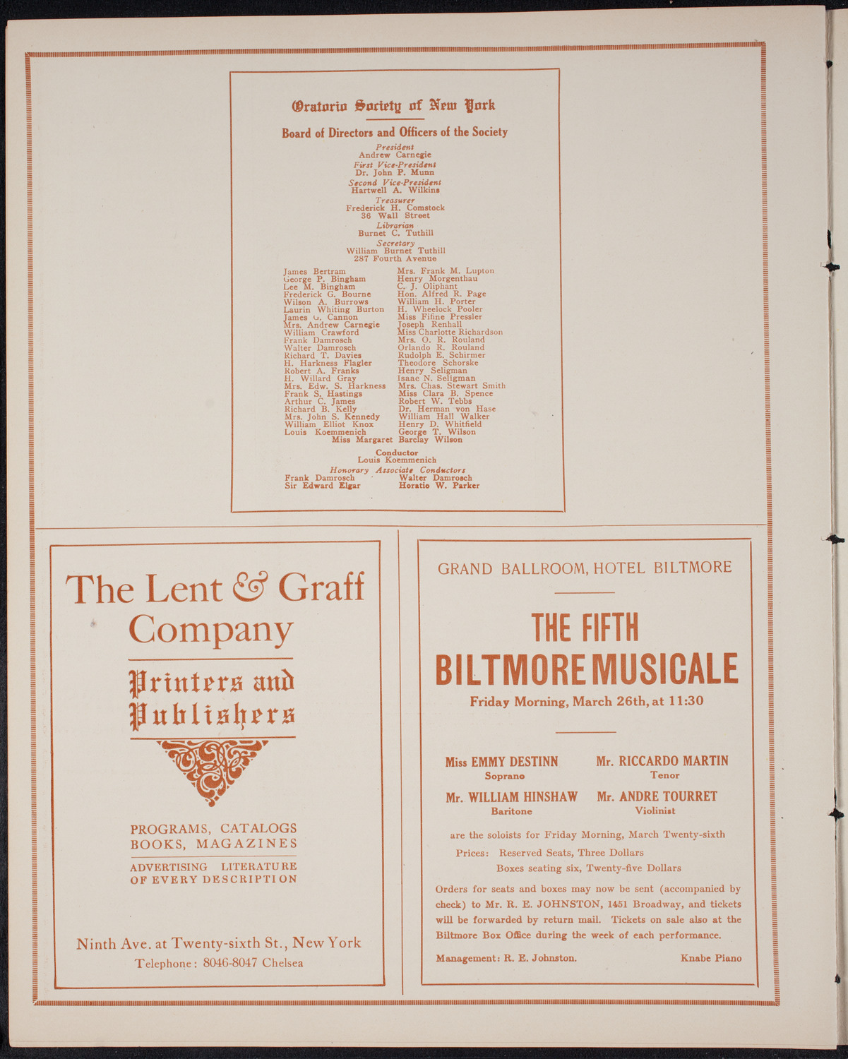 New York Philharmonic, March 26, 1915, program page 10