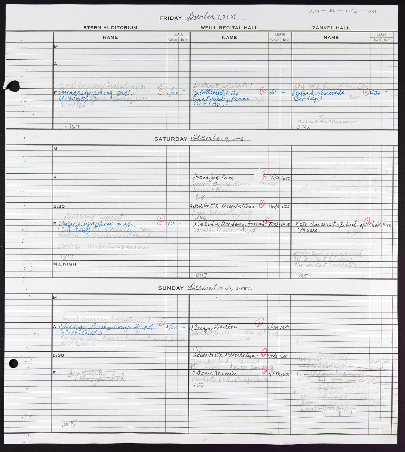 Carnegie Hall Booking Ledger, volume 52, page 31