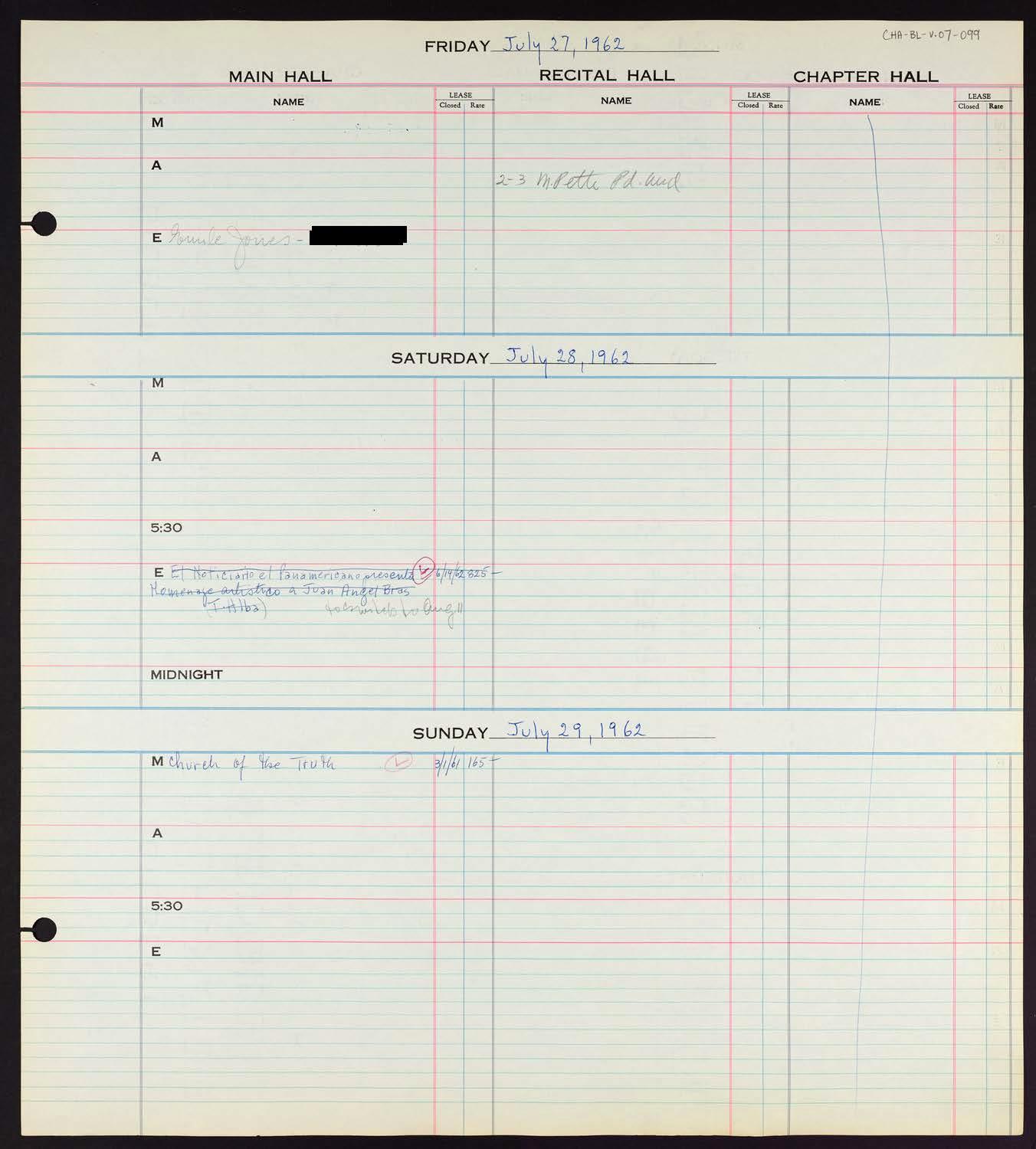 Carnegie Hall Booking Ledger, volume 7, page 99