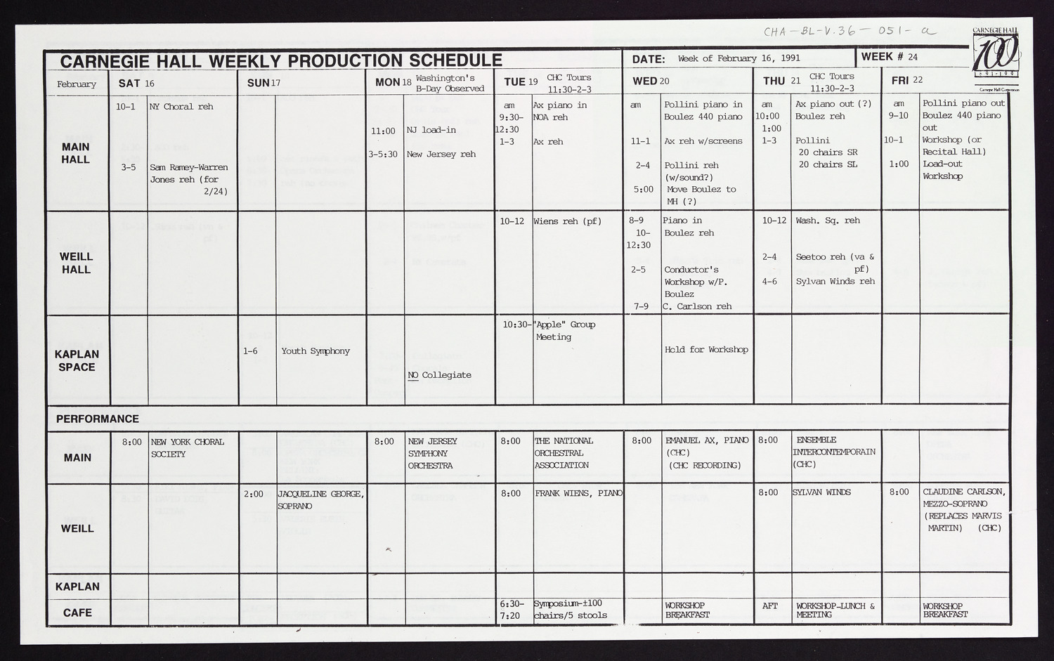 Carnegie Hall Booking Ledger, volume 36, page 51a