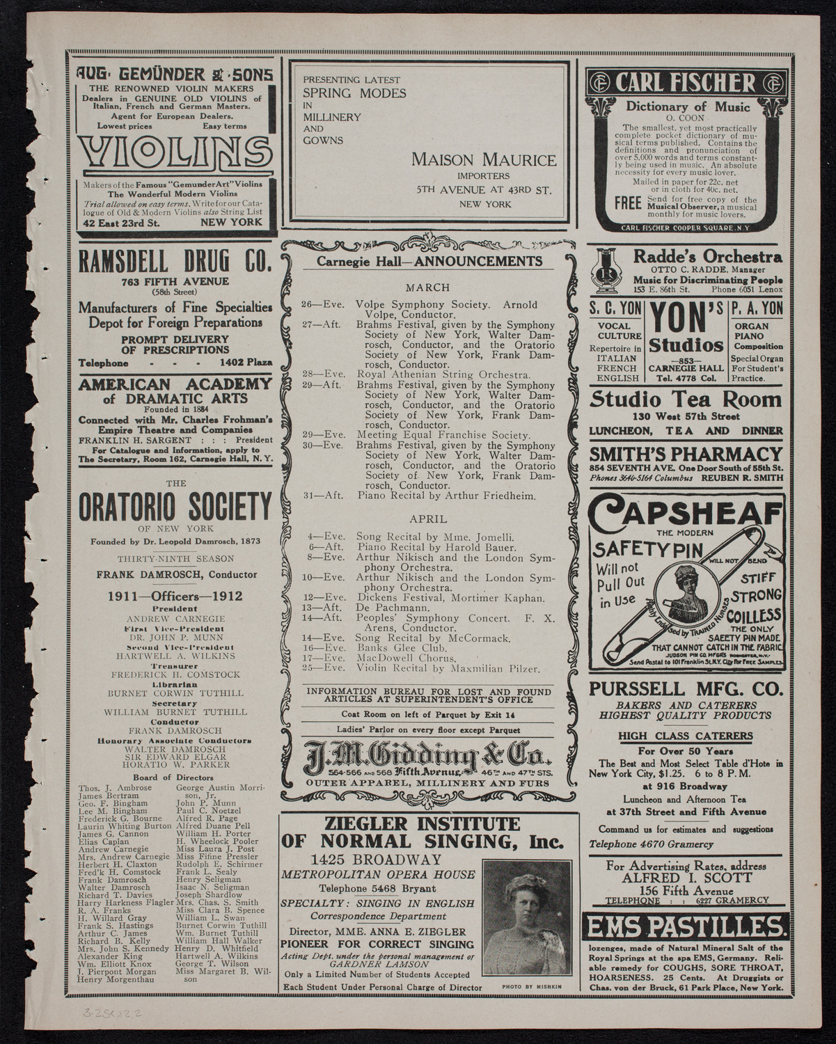 Brahms Festival: Oratorio Society of New York and New York Symphony Orchestra, March 25, 1912, program page 3